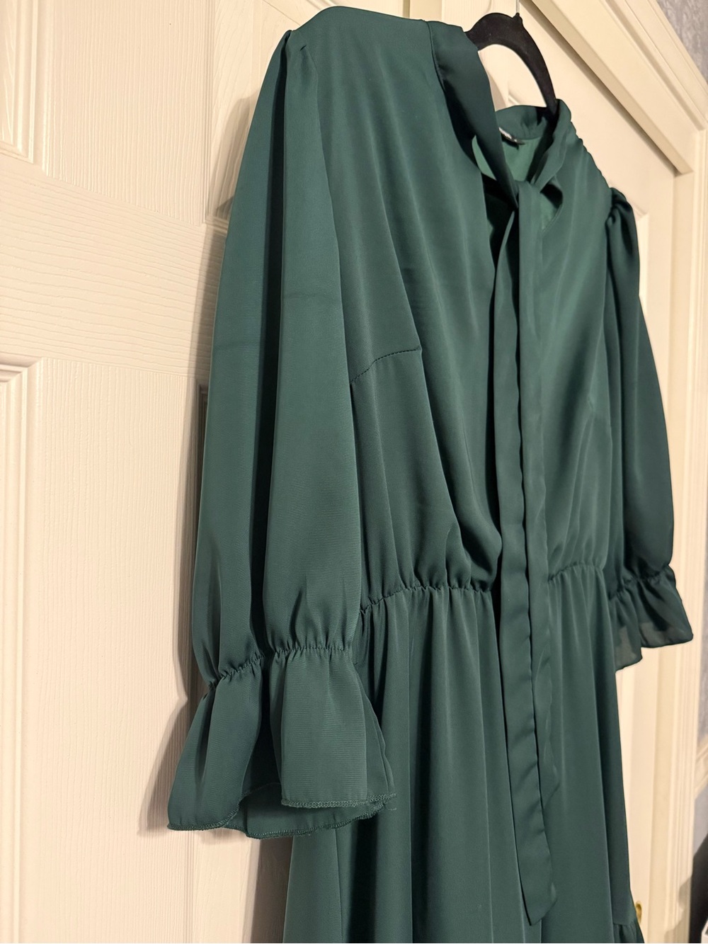 Women's Deep Teal Tiered Maxi Dress with Tie Neck - Picture 5 of 8